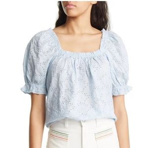 NWT & Other Stories Puff Sleeve Ruffle Top in Dusty Blue Cottagecore - Size 6